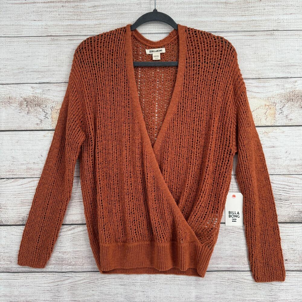 Billabong Sweet Bliss Faux Wrap Loose Knit Sweater‎ Womens Small Brown Rust NEW